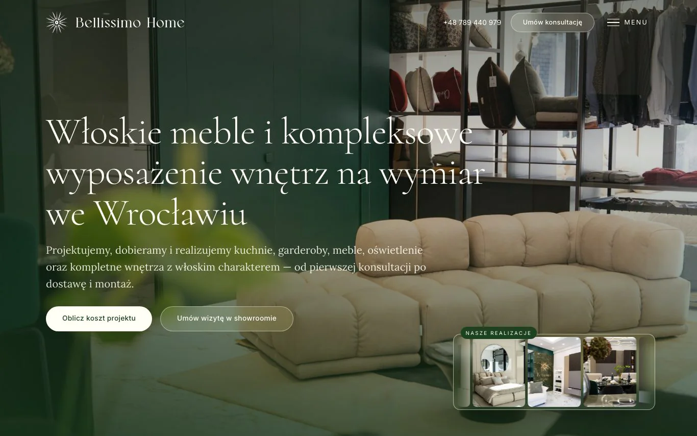 Сайт Bellissimo Home — меблі та інтер'єри